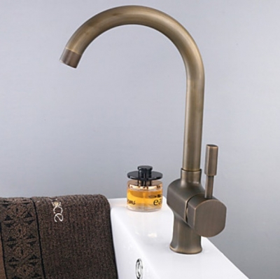Wholesale And Retail Promotion Bathroom Antique Brass Deck Mounted Basin Sink Faucet Single Handle Mixer Tap