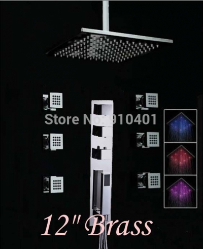 Wholesale And Retail Promotion Celling Mounted LED 12" Rain Shower Head Thermostatic Valve Massage Jets Sprayer