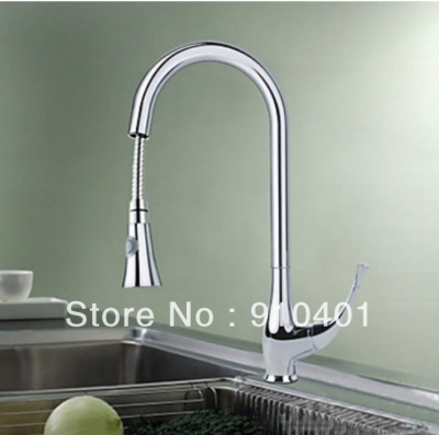 Wholesale And Retail Promotion Chrome Brass Pull Out Kitchen Faucet Sink Mixer Tap Swivel Spout Single Handle [Chrome Faucet-992|]