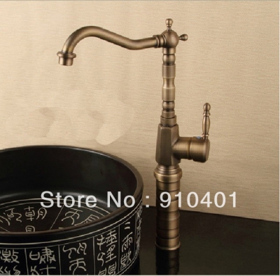 Wholesale And Retail Promotion Deck Mounted Antique Brass Tall Style Bathroom Basin Faucet Swivel Spout Mixer