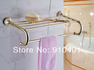 Wholesale And Retail Promotion Euro Golden Brass Bath Towel Rack Holder Bath Shelf Towel Bar Bathroom Hardware [Towel bar ring shelf-5036|]