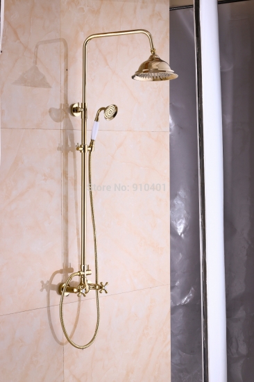 Wholesale And Retail Promotion Exposed Rain Shower Faucet Golden Finish Brass Shower Mixer Tap W/ Hand Shower [Golden Shower-2934|]