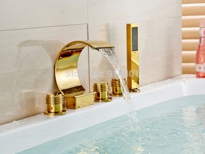 Wholesale And Retail Promotion Modern Golden Brass Waterfall Bathroom Basin Faucet Sink Mixer Tap Hand Shower