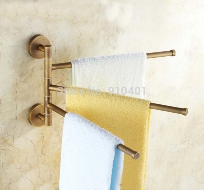 Wholesale And Retail Promotion Modern Hotel Antique Brass Towel Rack Holder Swivel 3 Towel Bars Towel Hangers [Towel bar ring shelf-4856|]