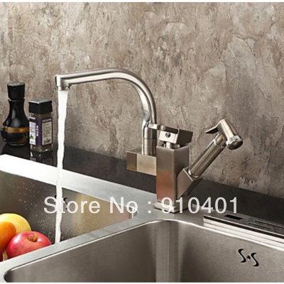Wholesale And Retail Promotion NEW Brushed Nickel Pull Out Kitchen Faucet Vessel Sink Mixer Tap Single Handle