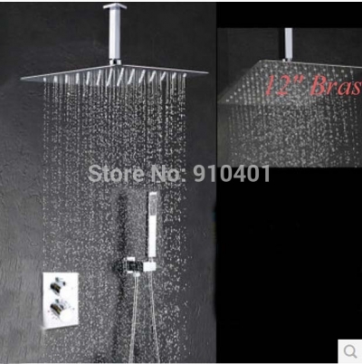Wholesale And Retail Promotion NEW Chrome Brass 12" Rain Shower Faucet Thermostatic Shower Valve W/ Hand Shower