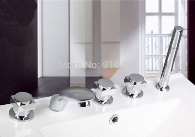 Wholesale And Retail Promotion NEW Deck Mounted Widespread Bathroom Tub Faucet With Hand Shower Sink Mixer Tap [5 PCS Tub Faucet-205|]
