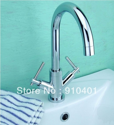 Wholesale And Retail Promotion NEW Elegant Chrome Brass Bathroom Basin Faucet Dual Cross Handles Sink Mixer Tap