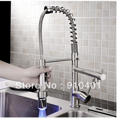 Wholesale And Retail Promotion NEW LED Color Changing Spring Kitchen Faucet Swivel Spout Dual Sprayer Mixer Tap