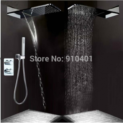 Wholesale And Retail Promotion NEW Luxury Ultrathin Waterfall Square Shower Head Thermostatic Valve Hand Shower [Chrome Shower-2004|]