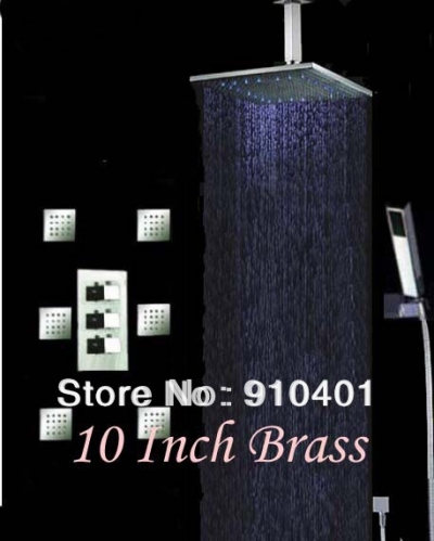 Wholesale And Retail Promotion NEW Square 10" Thermostatic Shower Faucet 6 Massage Jets Shower Mixer Tap Valve