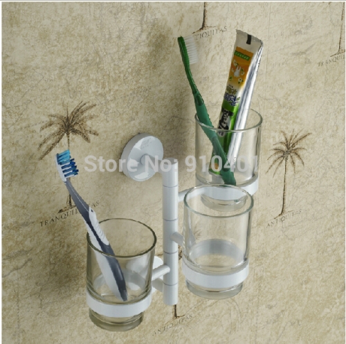 Wholesale And Retail Promotion NEW White Painting Bathroom Swivel Toothbrush Holder 3 Ceramic Cups Wall Mounted
