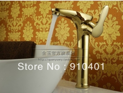 Wholesale And Retail Promotion Tall Style Polished Golden Finish Bathroom Basin Faucet Single Handle Mixer Tap [Golden Faucet-2742|]