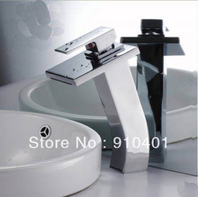 Wholesale And Retail Promotion Tall Waterfall Chrome Brass Bathroom Faucet Square Spout Basin Sink Mixer Tap