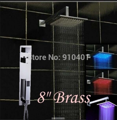 Wholesale And Retail Promotion Wall Mounted 8" Brass Rain Shower Faucet Thermostatic Valve Mixer Tap Hand Unit [LED Shower-3491|]