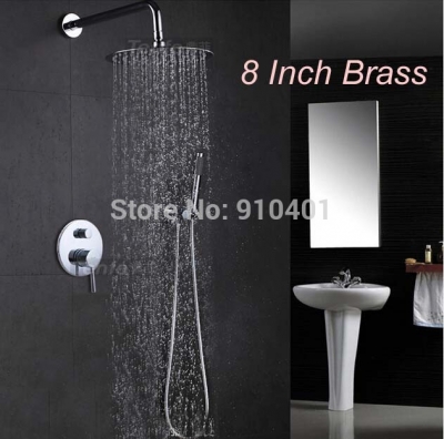 Wholesale And Retail Promotion Wall Mounted 8" Rain Brass Shower Faucet Single Handle Valve W/ Hand Shower Tap [Chrome Shower-2067|]