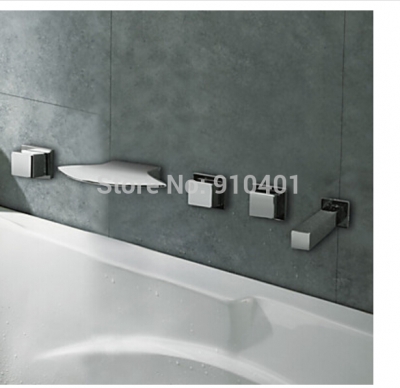 Wholesale And Retail Promotion Wall Mounted Chrome Brass Waterfall Bathroom Tub Faucet W/ Hand Shower Mixer Tap