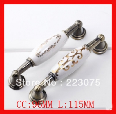 -CC:96mm zinc alloy Ceramic knob Cabinet DRAWER Pull KNOB Dresser knob pull/ Kitchen with screw 2 styles 10pcs/lot
