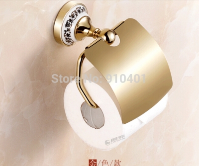 Wholesale And Retail Promotion Blue And White Porcelain Golden Brass Bathroom Wall Mounted Toilet Paper Holder