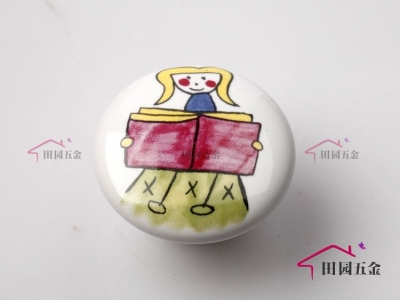 Cartoon Cute Handle Girls and Book Door Cabinet Drawer Ceramic Knob Pulls MBS038-1 [Handles&Knobs-863|]