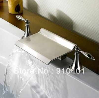 Classic 3pcs big waterfall bathtub faucet bathroom basin sink mixer tap dual handles chrome