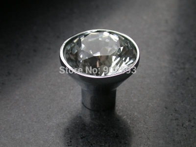 Clear diamond crystal cabinet knob\\35pcs lot free shipping\\30mm\\zinc alloy base\\chrome plated