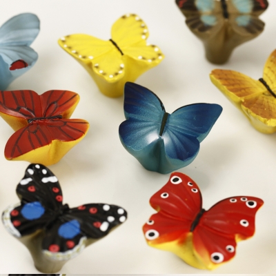 Colorful Butterfly Hand-painted Resin Knob Kitchen Cupboard Cabinet Door Knob Kid's Room Furniture Hardware Cartoon Handle Knob