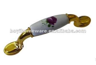 Gold zinc alloy purple rose ceramic knobs wholesale and retail shipping discount 50pcs/lot A05-BGP [GoldZincAlloyHandlesandKnobs-202|]