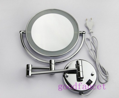 LED light makeup mirrors 8" round dual sides 3X /1X mirrors dual arm extend cosmetic wall mount magnifying mirror [Make-up mirror-3582|]