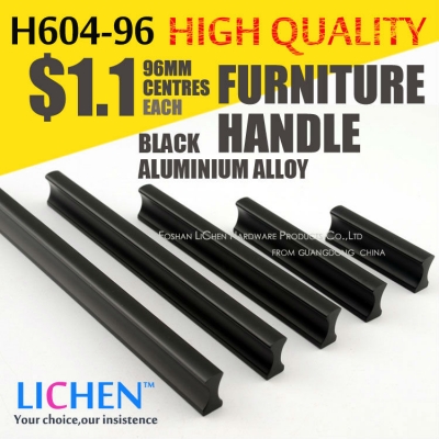 LICHEN 96mm centres Black oxidation Aluminium alloy Furniture handle H604-96 General Cabinet Drawer handle [Furniture Handle-45|]