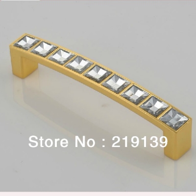 Modern Fashion Square Gems Gold Glass Crystal Handles And Knobs For Cabinets Drawer Cupboard Pulls Bar [CrystalPull-94|]