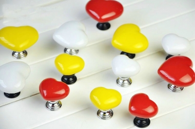 One piece Silver Base Small Yellow Ceramic Loving Hearts Cabinet Wardrobe Cupboard Knob Drawer Pulls Handles MBS227-6