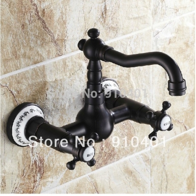 Wholesale And Promotion NEW Widespread Oil Rubbed Bronze Wall Mounted Bathroom Basin Faucet Swivel Spout [Oil Rubbed Bronze Faucet-3759|]