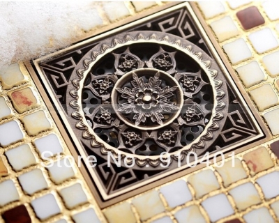 Wholesale And Retail Promotiom Euro Style Antique Brass Flower Carved Art Drain Bathroom Shower Waste Drainer