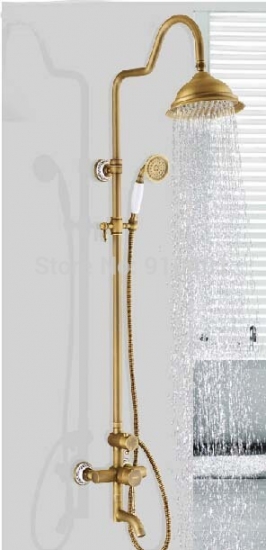 Wholesale And Retail Promotion Antique Brass Bathroom Rain Shower Faucet Bathtub Mixer Tap With hand shower tap [Antique Brass Shower-515|]