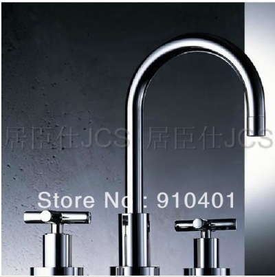 Wholesale And Retail Promotion Chrome Deck Mounted Widespread Bathroom Basin Faucet Dual Cross Handles Mixer