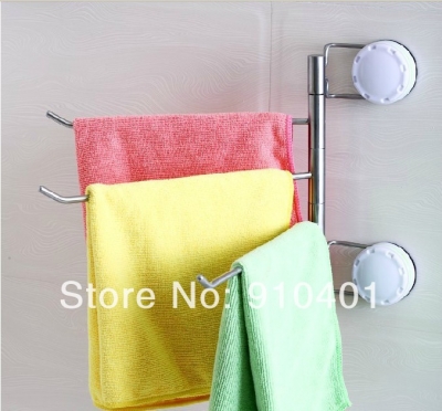 Wholesale And Retail Promotion Chrome Sucker Wall Mounted Bathroom Towel Rack Swivel 3 Towel Bars Towel Holder [Towel bar ring shelf-4817|]