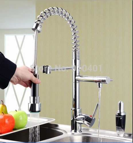 Wholesale And Retail Promotion Deck Mounted Chrome Brass Kitchen Faucet Dual Swivel Spouts Sink Mixer Tap Spring Faucet Tap
