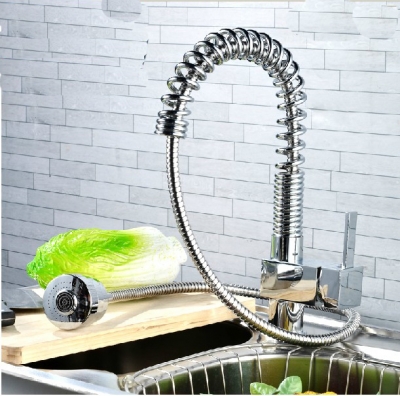 Wholesale And Retail Promotion Deck Mounted Spring Pull Out Kitchen Faucet Single Handle Vessel Sink Mixer Tap