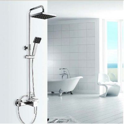 Wholesale And Retail Promotion Exposed Rain Shower Faucet Chrome Finish Single Handle W/ Hand Shower Mixer Tap [Chrome Shower-2124|]