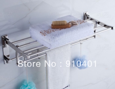 Wholesale And Retail Promotion Fashion Hotel Home Foldable Towel Rack Holder Towel Bar W/ Hooks Chrome Brass