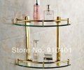 Wholesale And Retail Promotion Golden Brass Wall Mount Bathroom Corner Shelf Dual Tiers Caddy Cosmetic Storage