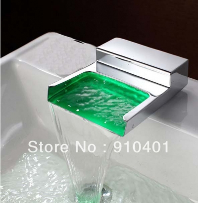 Wholesale And Retail Promotion LED Colors Modern Square Deck Mounted Bathroom Waterfall Bathtub Faucet Spout