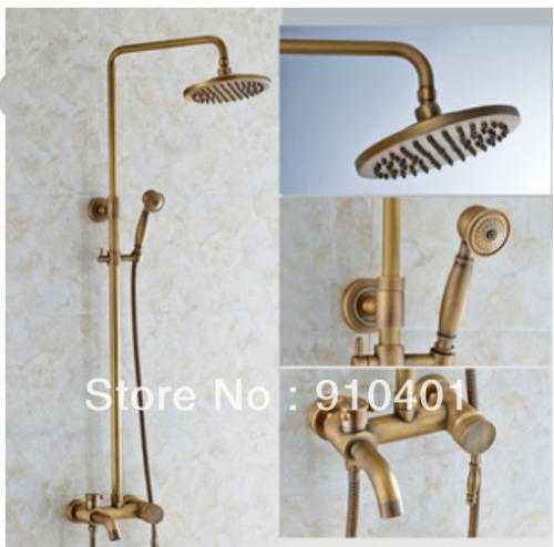 Wholesale And Retail Promotion Luxury Antique Brass Bathroom 8" Rain Shower Faucet Set Bathtub Shower Mixer Tap