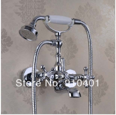 Wholesale And Retail Promotion Luxury Chrome Brass Wall Mounted Bathtub Faucet Dual Handles Shower Mixer Tap [Wall Mounted Faucet-5219|]