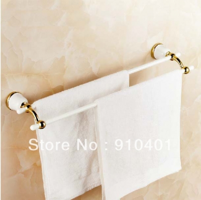 Wholesale And Retail Promotion Luxury Golden White Painting Bathroom Towel Rack Dual Towel Bars Wall Mounted [Towel bar ring shelf-4798|]