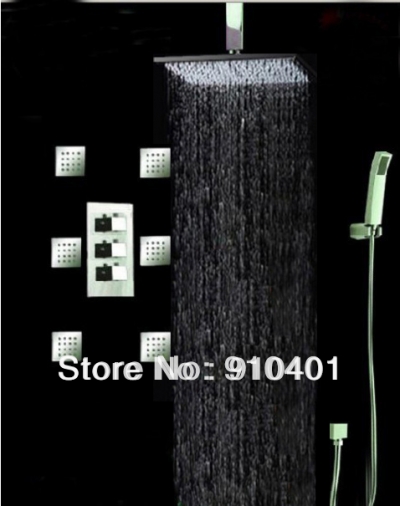 Wholesale And Retail Promotion Luxury Rain 8" Thermostatic Shower Faucet Set 6 Massage Jets Body Sprayer Chrome [Chrome Shower-2246|]