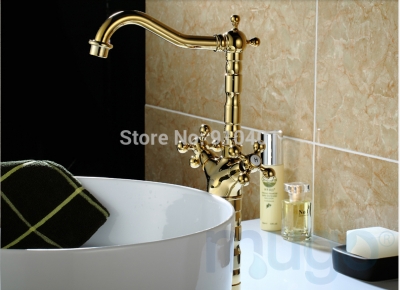 Wholesale And Retail Promotion Luxury Tall 18" Golden Brass Bathroom Faucet Dual Cross Handles Sink Mixer Tap