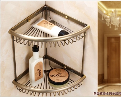Wholesale And Retail Promotion NEW Antique Brass Bathroom Shower Caddy Cosmetic Shelf Storage Holder Dual Tiers