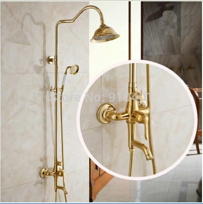 Wholesale And Retail Promotion NEW Golden Brass Luxury Bathroom Rain Shower Faucet Tub Mixer Tap W/ Hand Shower